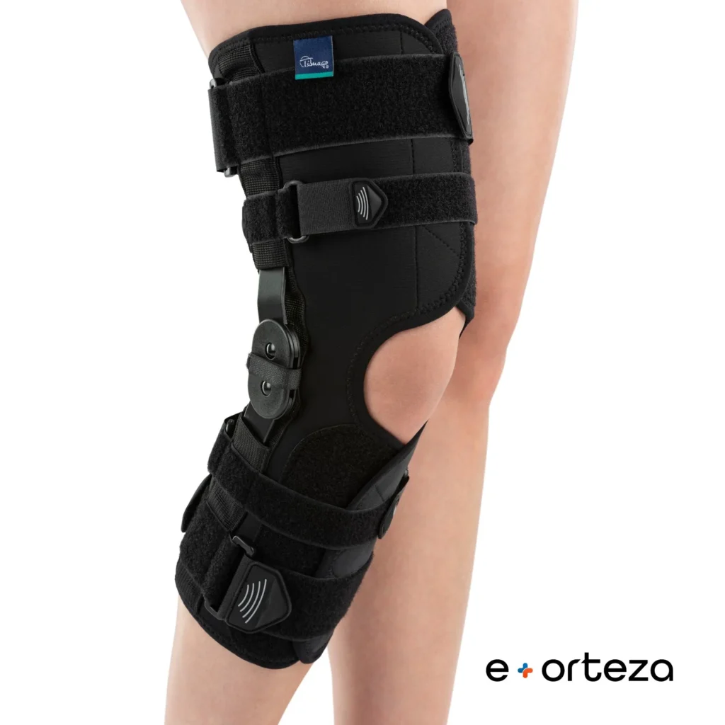 Długi stabilizator stawu kolanowego z szynami otwarty Timago