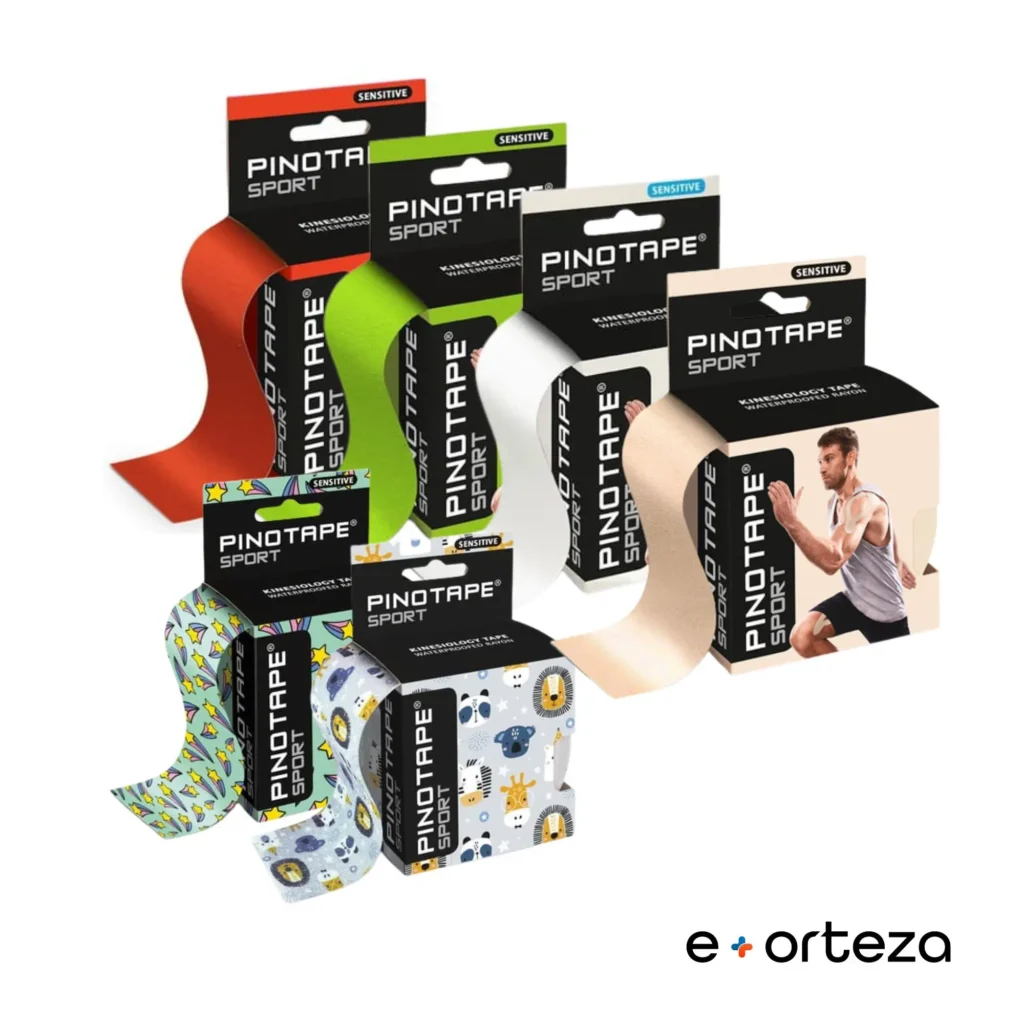 Zastosowanie ortezy zegarowej na kolano 5 Pinotape Sport Sensitive – wytrzymałe taśmy do tejpingu delikatnej skóry 5x5