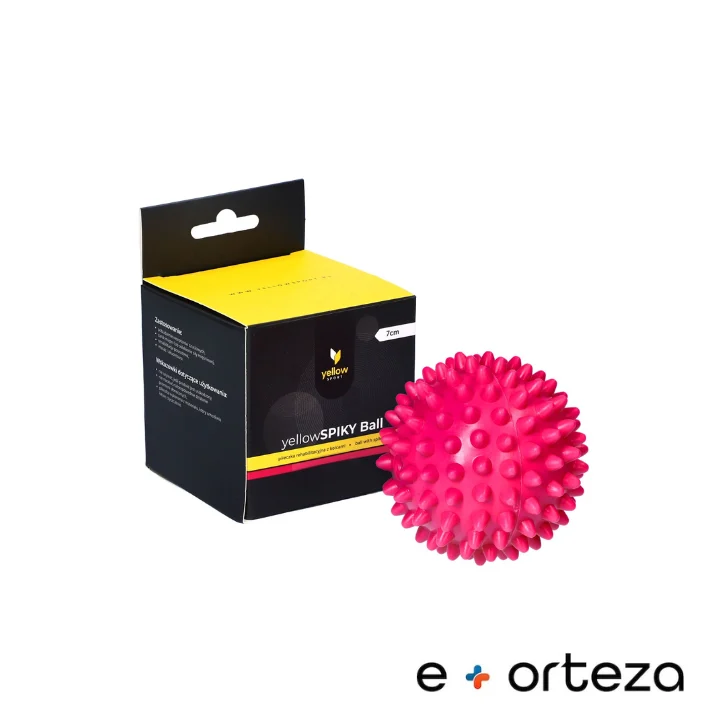 Zastosowanie ortezy zegarowej na kolano 4 Piłeczka rehabilitacyjna z kolcami yellowSPIKY Ball, różowa 7cm
